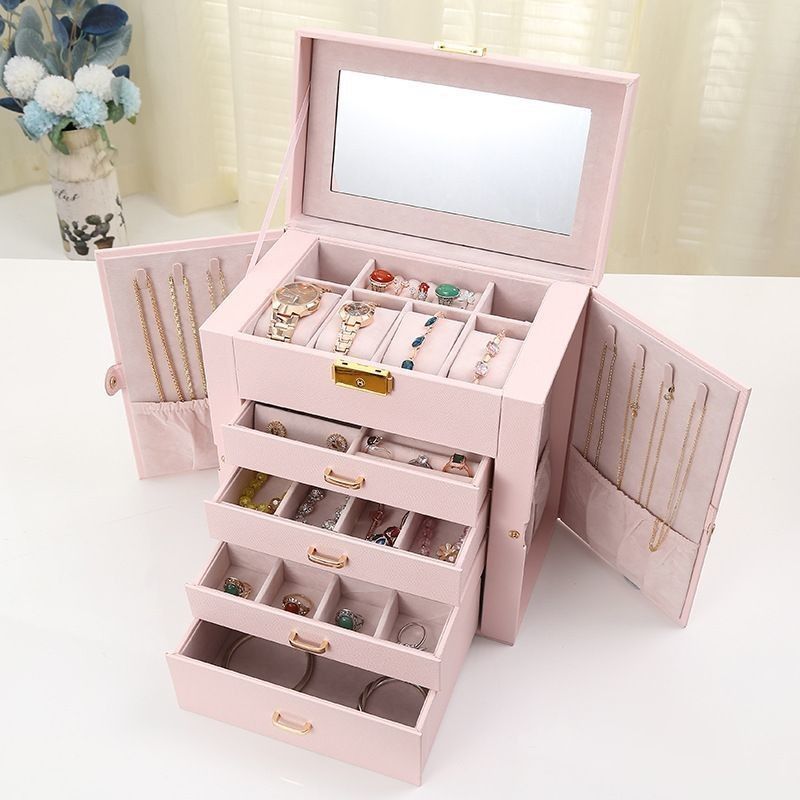 Medium Open Way Clamshell PU Set di gioielli in pelle/anello/anello/collare/braccialetto/orologio