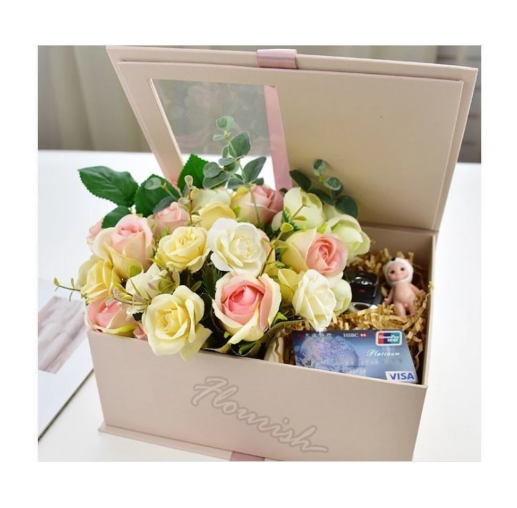 Imballaggio per regali di fiori a colori personalizzati con finestra trasparente e nastro Eco-friendly