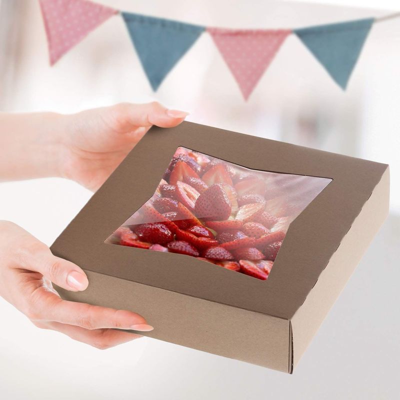 Flourish Arrivals Torta/Banarella/Caramelle Scatole pieghevoli per finestre con coperchio Soluzione di imballaggio con carta 100% di materiale riciclato
