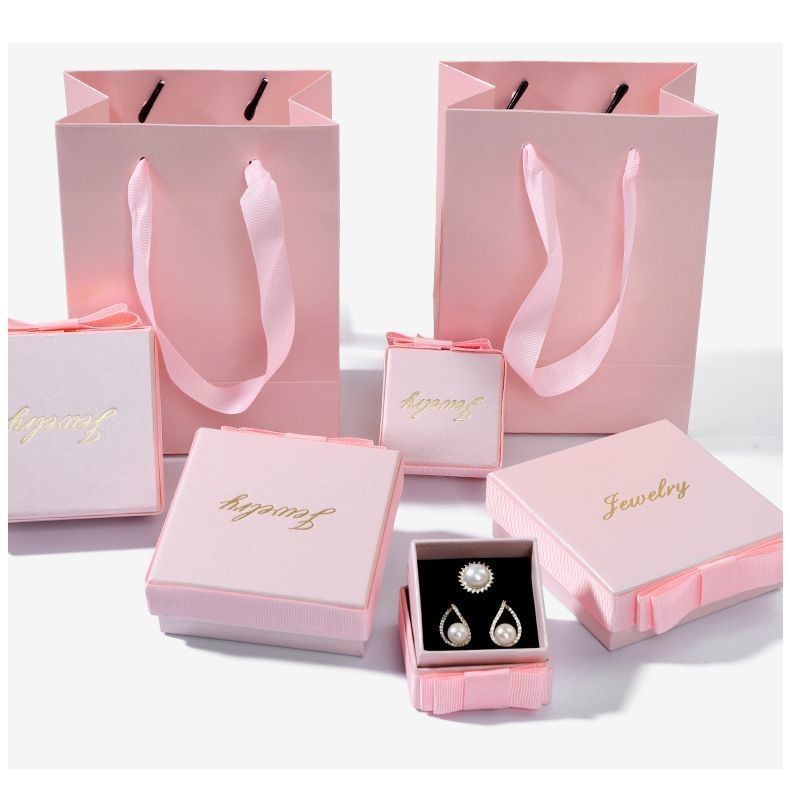 Gioielli rosa Scatola regalo Eco-friendly Stampaggio a caldo Scatola di imballaggio in carta di lusso